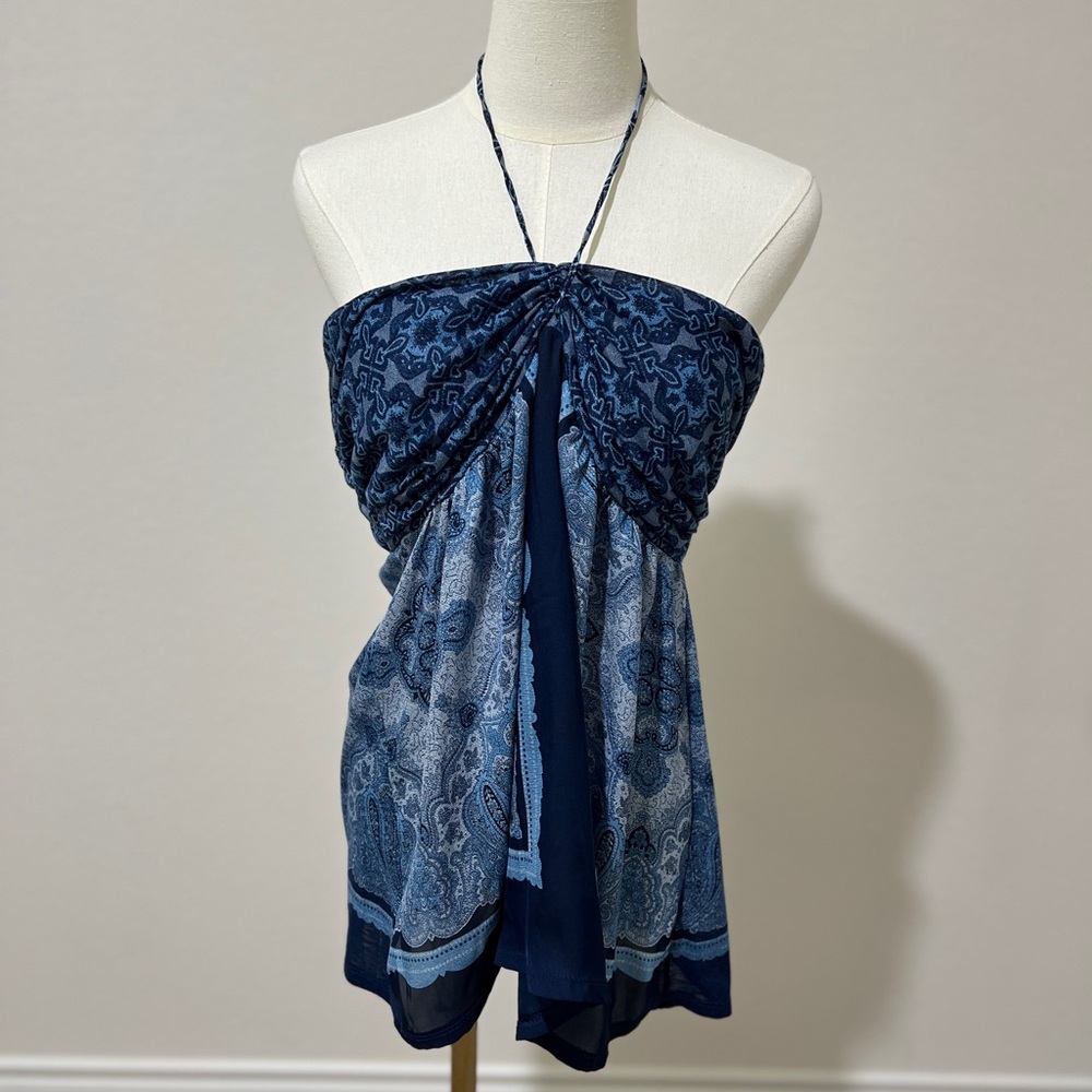MNG by Mango Navy Halter Top with Paisley Design